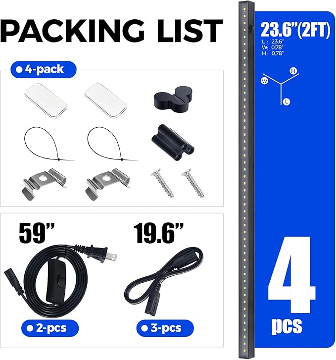 Barrina T5 Grow Lights for Indoor Plants, 2FT 5000K Full Spectrum LED Grow Light with Black Cover, T5 Grow Light Strip, Under Cabinet Plant Light with Switch Cord, Linkable, Plug and Play, 4 Packs