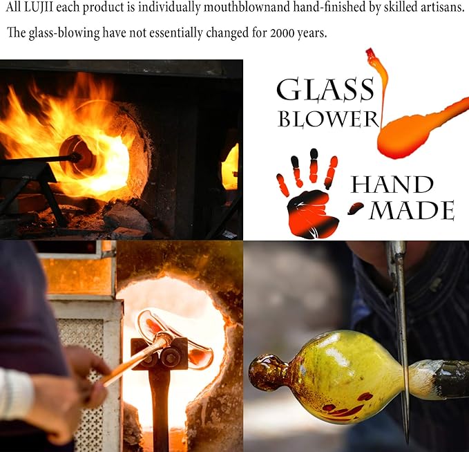 LUJII Hummingbird Feeder, Hand Blown Glass Hummingbird Feeder, Never Fade, 36 Fluid Ounces, 5 Feeding Metal Stations, Much Bigger, Garden Backyard Decorative, Containing Ant Moat (Blue)