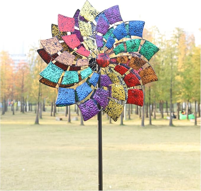 Yard Garden Wind Spinners - Large Outdoor Wind Spinners with Metal Stake, Yard Art Lawn Garden Decor (24" W x 84" H)