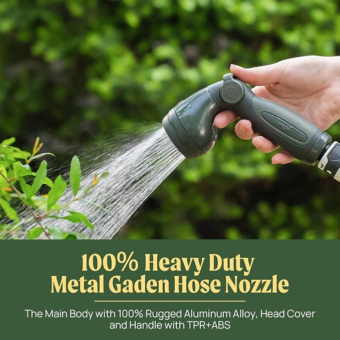Vego Garden Hose Reel Retractable Hi-Flow x 100ft Wall Mounted Hose Reel Automatic Rewind, Any Length Lock with 9 Patterns Sprayer Nozzle, Quick Connector and Adjustable shot Nozzle-Tidepool Blue
