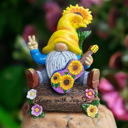 Spring & Summer-Themed Garden Statues – Adorable Outdoor Decor for Lawn, Patio & Porch (Bloom with Joy Sunflower Gnome 10" Garden Statue Figurine with Guitar, Spring and Summer Home Decoration)