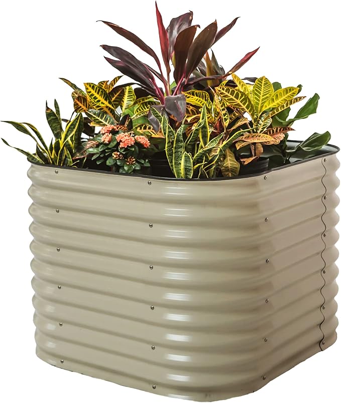 Vego garden 32" Extra Tall Raised Garden Bed Kits, 4 in 1 Modular Raised Planter Box for Vegetables Flowers Fruits Oval Metal Raised Garden Bed- Pearl White