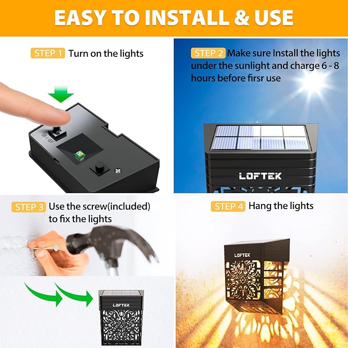 LOFTEK Solar Deck Lights, 2 Pack Solar Fence Lights, Outdoor Garden Decorative Light, Dusk to Dawn, Waterproof, Fence Post Wall Light for Railing, Patio, Pool, Backyard, Stair, Step, Warm White