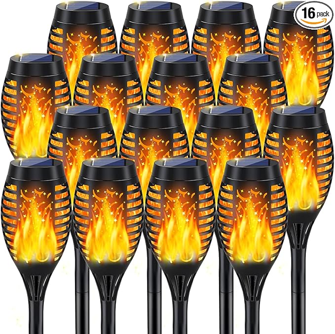 MIUSIKIT 16Pack Outdoor Solar Lights for Yard, Solar Flame Lights for Outside Decorations, Solar Pathway Lights Outdoor Waterproof, Luces Solares for Outdoor Lighting Art