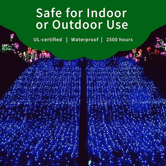 Ultra-Bright Connects End to End Blue Christmas Mini Lights 100L 19.6Ft UL Listed Incandescent Bulb String Light Set for Indoor Outdoor Holiday Garden Party Christmas Tree Garland Decor