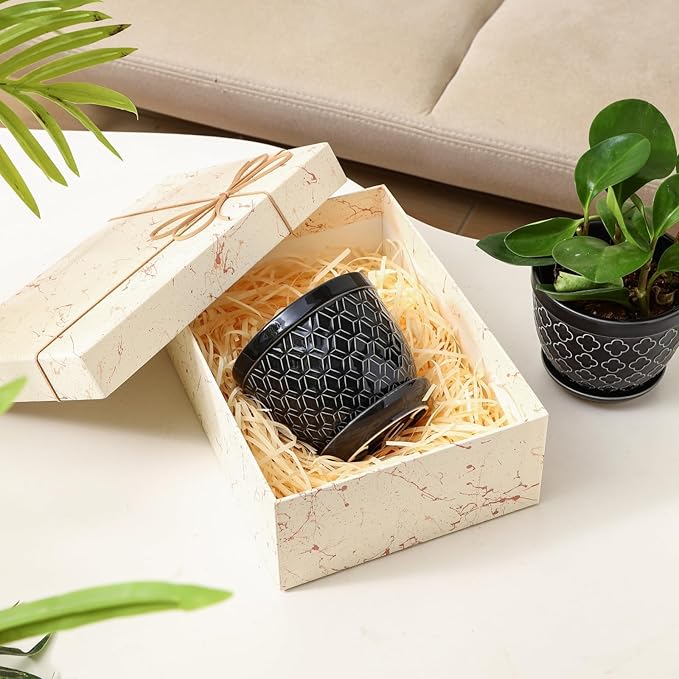 Sureasy Ceramic Plant Pots, 4.7 Inch Flower Pots for Indoor Plants, Succulent Pots with Saucer and Drainage Hole, Decorative Planter for Succulent, Cactus, Set of 4, Black