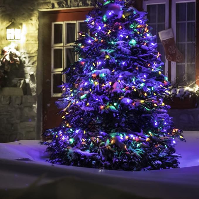 Solar Christmas Tree Lights Outdoor Solar Christmas Lights for Christmas Decorations, 100 LED C6 Strawberry Christmas Fairy Lights for Xmas Tree Garden Yard Patio Arbor Decor(Multicolor, 8 Modes)