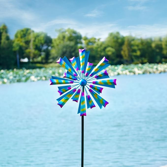 Decoroca Wind Spinners Outdoor Metal Large - 72in 360 Degrees Rainbow Wind Spinner for Outdoor Yard, Patio, Lawn & Garden Sculptures - Rare Square Fan Blade Design - Used to Adjust Mood in Garden