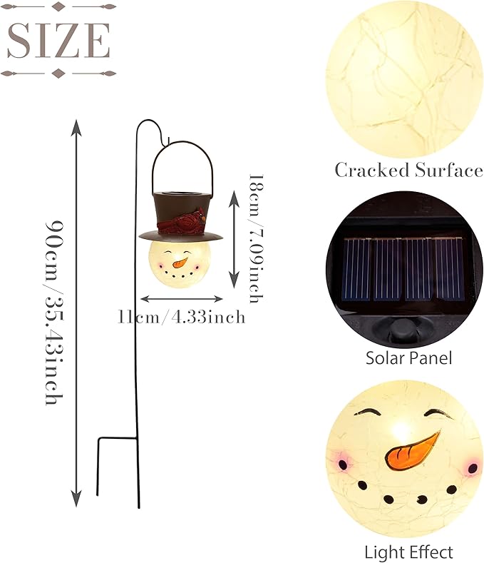 TERESA'S COLLECTIONS Outdoor Christmas Decorations for House, 36'' Snowman Glass Solar Lantern Stake with Brown Cardinal Hat, Xmas Grinch Solar Christmas Lights for Garden Party Decor