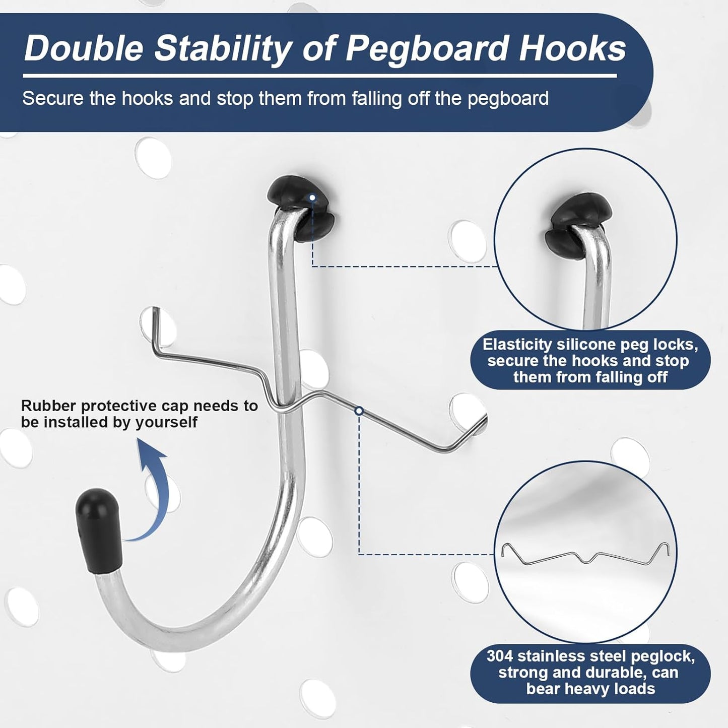 17-in-1 Pegboard Hooks Assortment - 143 Pcs 14 Sizes Peg Board Organizer Accessories Kit with 6 Pegboard Bins, 30 Silicone & 42 Stainless Steel Peg Hook Locks for 1/4" and 1/8" Pegboards Hanging Tools