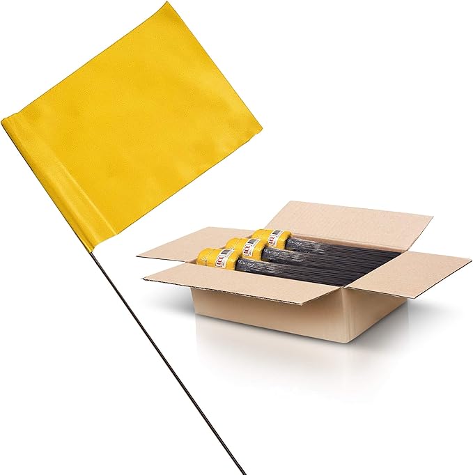 Yellow Marking Flags 1000 Pack - 4x5x15 Inch Yellow Flags for Yard - Markers For Lawn, Irrigation, Landscaping, Survey & Sprinkler Head Marking