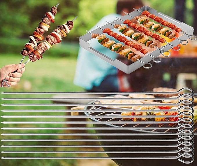 12 inch Barbecue Skewers Metal BBQ Sticks,12Pack Stainless Steel Square Skewer,Kebob,kabob Sets for Grill Outings Cooking (BBQ Skewers Square 12inch-12p)