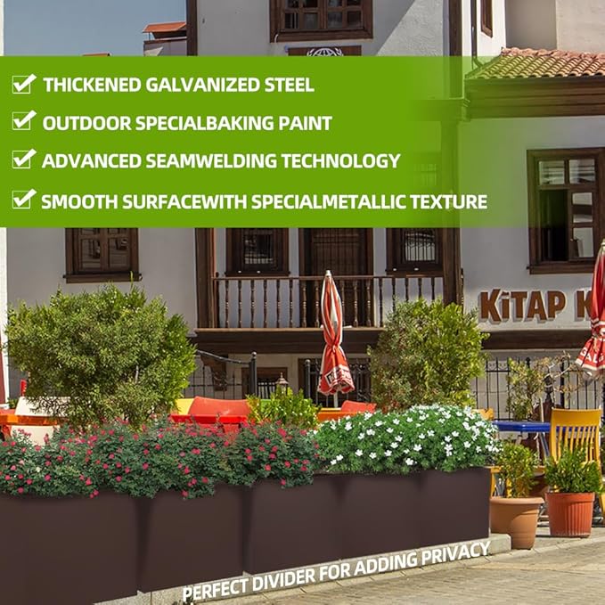 Metal Tall Long Planter Box Large Rectangular Planter Flower Pot with Drainage Holes for Indoor Outdoor Deck Porch Garden Home Patio Front Door (Espresso, S)