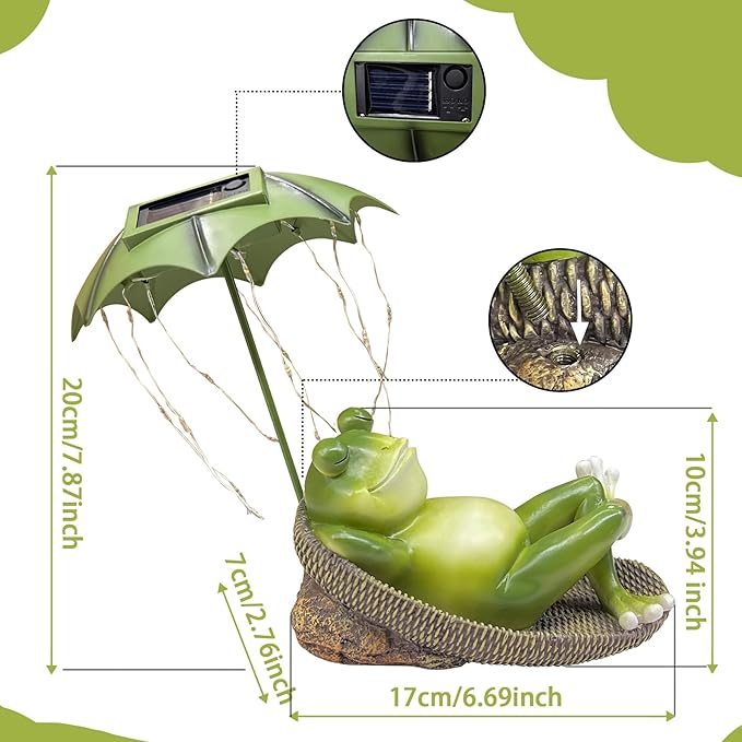 Frogs Garden Outdoor Decor Statue - Solar Frog Umbrella Pond Statues LED Waterproof, Resin Cute Animal Sculpture Lights, Ideal Ornament for Yard Lawn Patio, Women/Gardening Decoration Gifts