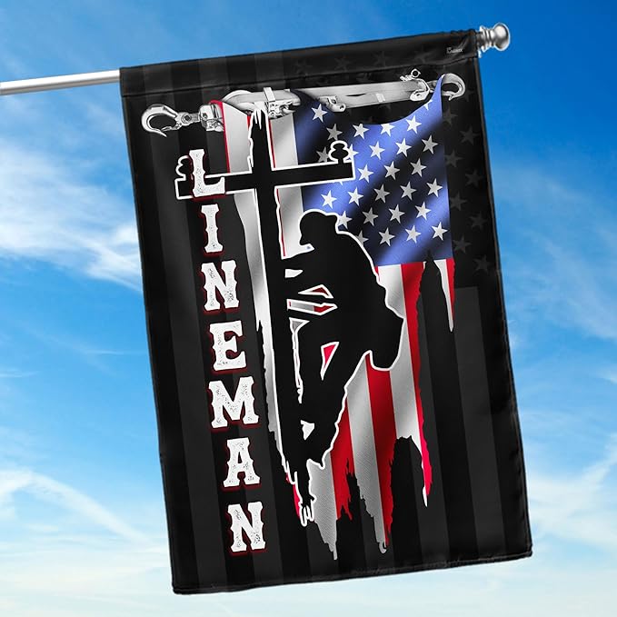 FLAGWIX American Flags - Lineman Flag MLH896F, House Flag (29.5" x 39.5") - Lineman Decorations, USA House Garden Flags Premium Polyester - Decorative Outdoor Flags