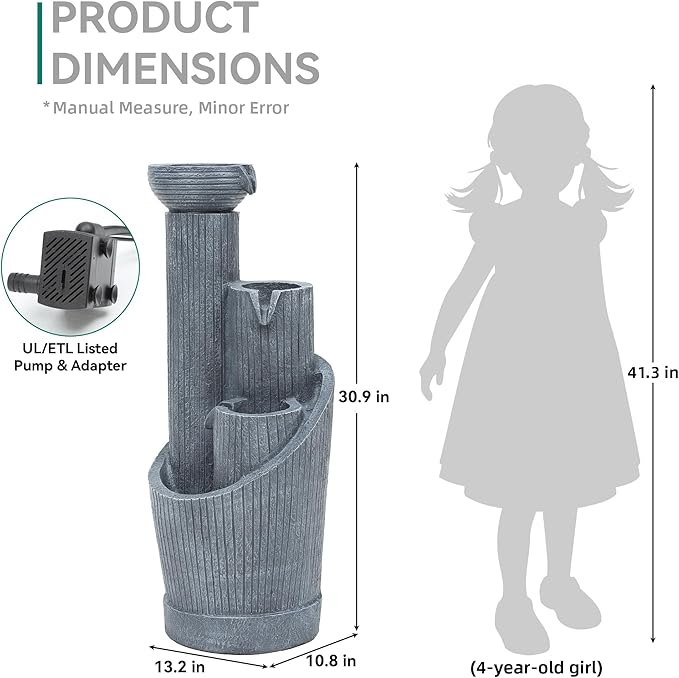 31" Modern Outdoor Water Fountain with LED Lights, 5-Tier Twist Pedestal Bowl Garden Fountain, Cascading Waterfall for Relaxing Garden, Patio, Backyard, Deck, Porch or Home Decor