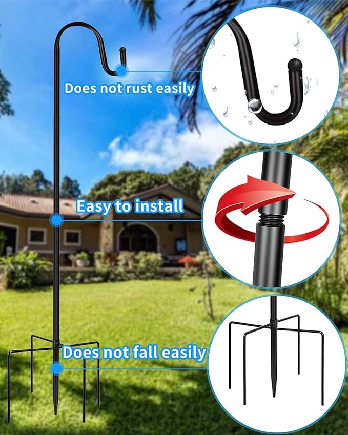 Shepherd Hook for Outdoor with 5 Prong Base, 2PCS 48IN Inches Garden Bird Feeder Pole for Hanging Bird Feeder, Plant Baskets, Solar Light Lanterns, Outdoor Plant Hanger Hook