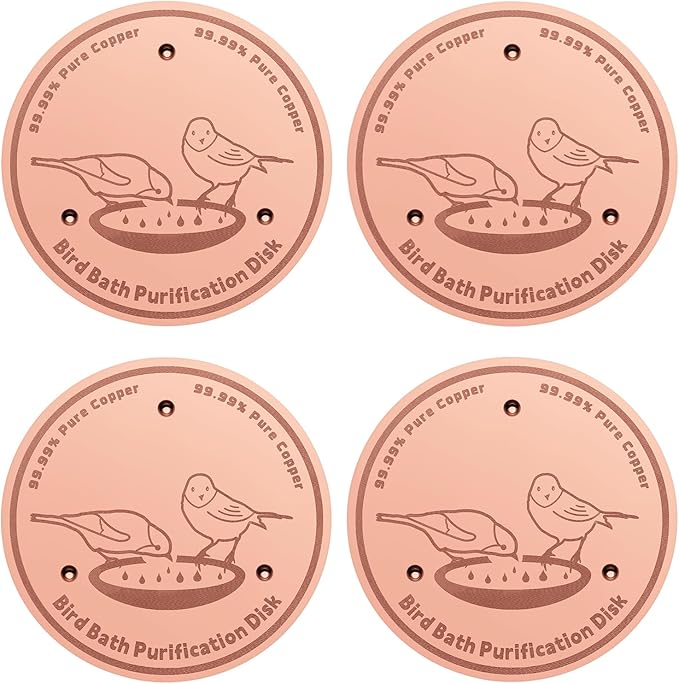 4-Pack 99.99% Pure Copper Bird Bath Purification Disk,Copper Disc with Stable Triple-Point Support,Fits All Outdoor Bird Baths(Round)
