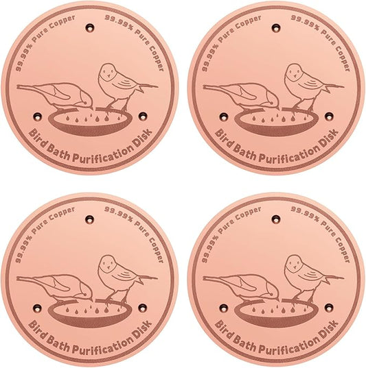 4-Pack 99.99% Pure Copper Bird Bath Purification Disk,Copper Disc with Stable Triple-Point Support,Fits All Outdoor Bird Baths(Round)