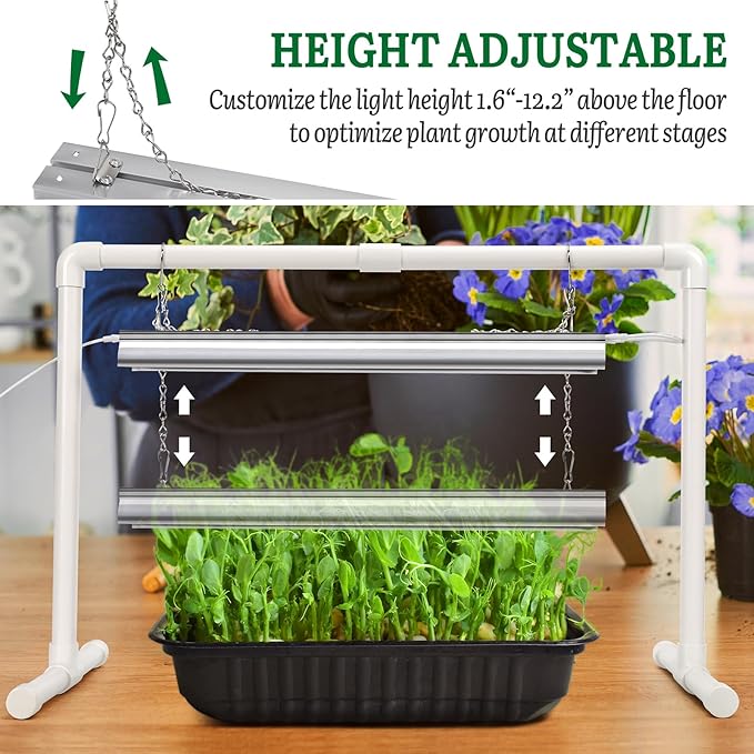 SOLIGT Grow Lights for Seed Starting, 2FT LED Full Spectrum Seedling Lights with Stand for Indoor Plants Vegetable Growing, Duoble Brightness, Height Adjustable, Energy Efficient