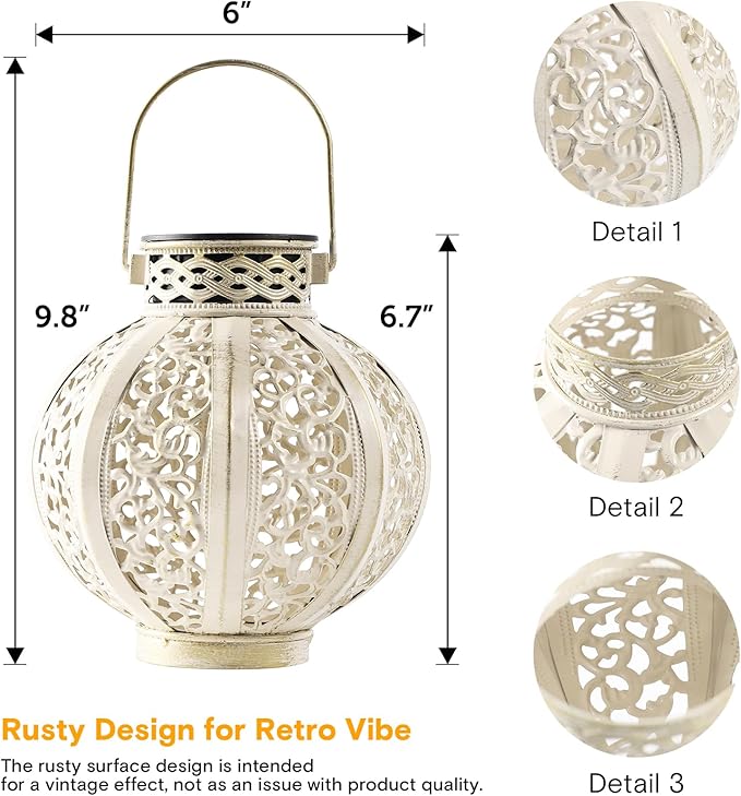 MAGGIFT 2 Pack Hanging Solar Lights for Outside,Solar Lanterns Outdoor Waterproof,Retro Hanging Lantern with Handle for Yard, Garden Decor, Gardening Gifts, Mom Birthday Gift, Beige White