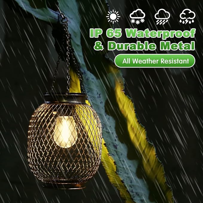 Solar Lanterns Outdoor Waterproof,Collasis Vintage Hanging Solar Lights Outdoor IP65 Waterproof Decorative Lanterns Lighting for Yard Garden Patio Pathway Gazebo Decor,Copper,2 Pack
