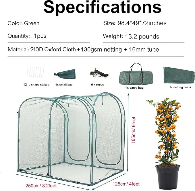 Poray Large Tunnel 8.2'x4' Plant Netting Cover, 6FT Tall Crop Cage Tomato Netting,Pest Guard Cover for Vegetables &Fruits,Durable Gardening Net for Plant and Animal