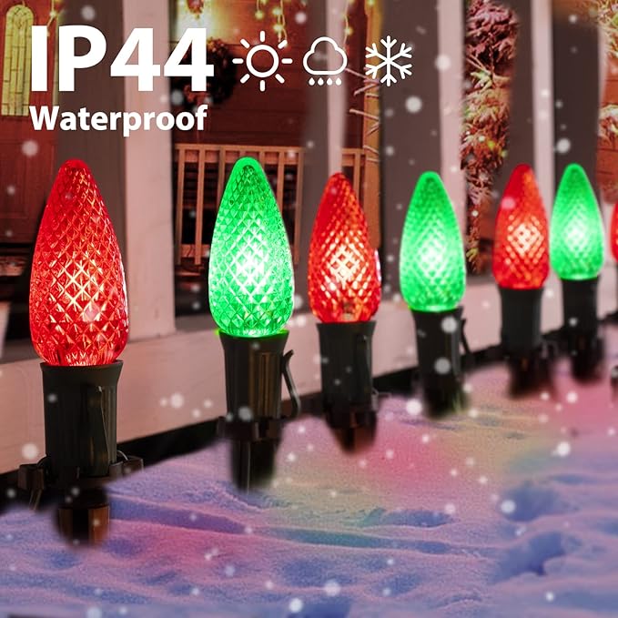 C9 LED Christmas Lights Outdoor with stakes, 25.7ft 20 LED Strawberry String Lights, Connectable Shatterproof Pathway Lights Marker for Path, Lane, Patio, Xmas Holiday Decorations, Red and Green