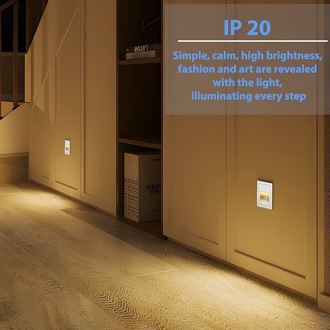 1pcs/3W Wall Recessed Stair Lights LED,Warm White,Indoor Step Light,Square Recessed Wall Light,White Cover Staircase Light IP20 for Indoor Stairs, Home, Kitchen, Attic, Aisle