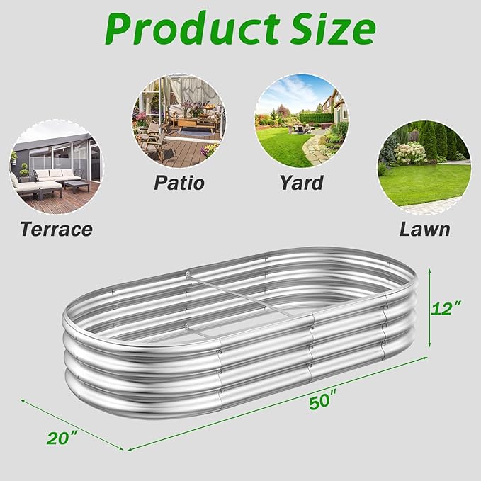 Galvanized Raised Garden Beds, 4x2x1ft Outdoor Raised Garden Boxes, Oval Large Bottomless Metal Elevated Garden Bed Planter Box for Vegetables, Fruits, Flower