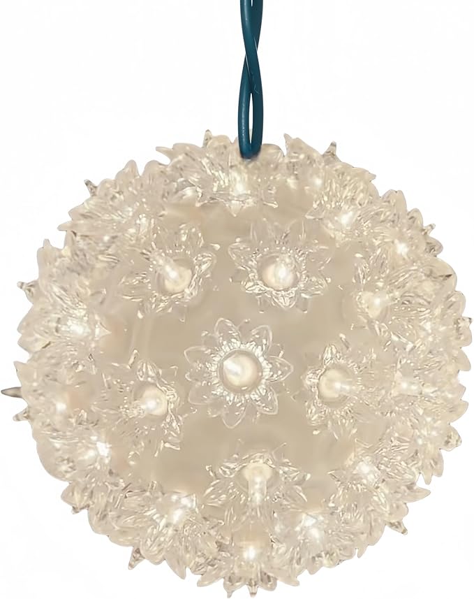 50 Warm Clear Sphere Light, UL Listed and Commercial Grade Christmas Hanging Sphere 6 Inches, for Indoor and Outdoor Use.
