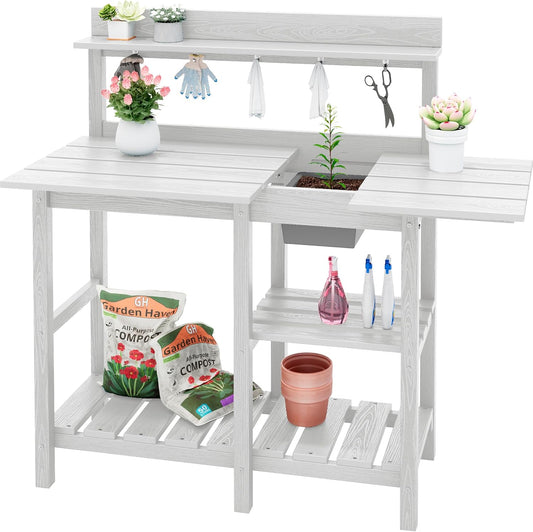 SERWALL Potting Table for Outside All Weather Use- White