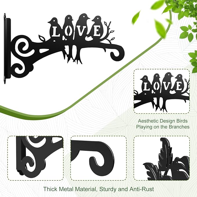 2-Pack Aesthetic Plant Hanger Indoor and Outdoor – 10 Inch Metal Hanging Plant Bracket with Beautiful Bird Pattern – Anti Rust Plant Hooks for Hanging Plants, Bird Feeder, Wind Chime, Lantern