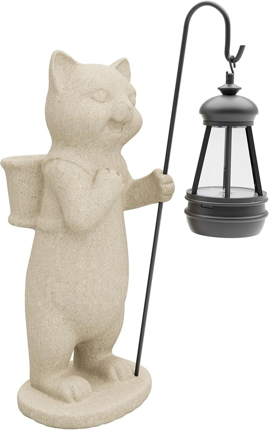 Solar Powered Garden Resin Statue Lights, 10 Inch Waterproof Outdoor Animal Cute Cat Figurine Lights, Suitable for Patios, Balconies, Lawns, Courtyards, Etc.(Basket)