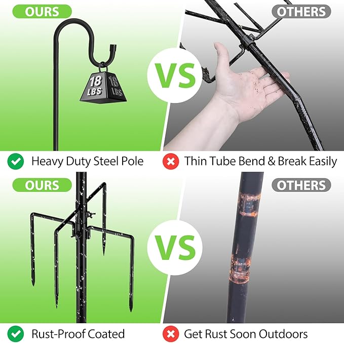 Bird Feeder Pole, 94" Shepherds Hooks for Outdoor, Hummingbird Feeders Stand Heavy Duty with Stable 5-Prong Base, Hanging Plant Shepherd Hook Hanger Stick for Outside Garden Yard Wedding