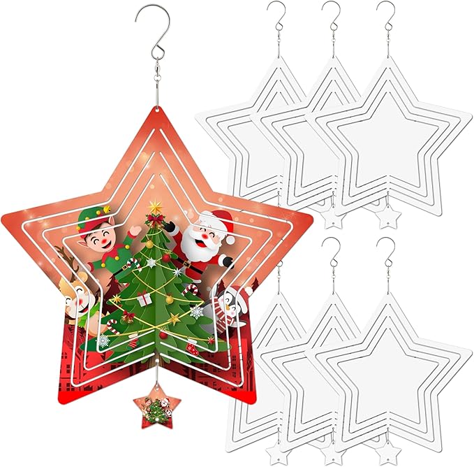 Sublimation Wind Spinner Blanks, 6 Pack 10 Inch 3D Aluminum Metal Hanging Wind Spinner Bulk for Garden Yard Outdoor, Window Porch Decoration for Heat Press Transfer DIY