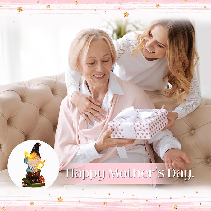 DKJOCKY Funny Garden Gnomes Outdoor, Solar Gnomes with Led Lights Decor for Outside, Gardening Gifts Garden Oranments Outdoor Birthday Gifts for Women Mom Grandma