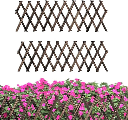 2 PCS Expandable Garden Trellis, 12" x 75" Wooden Lattice Fence Wall Panel Stretchable Decorative Fences Lattice Trellis for Climbing Plants Outdoor Ivy Vine Rose Clematis Garden Patio Room Decor (2)