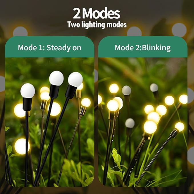 Solar Garden Lights, 6Pack 48LED Outdoor Firefly Lights Solar Decorations Lights Waterproof Firefly Lights Swaying in The Wind, Big Bulb Vibrant Firefly Lights for Yard Patio Pathway Decor Warm White