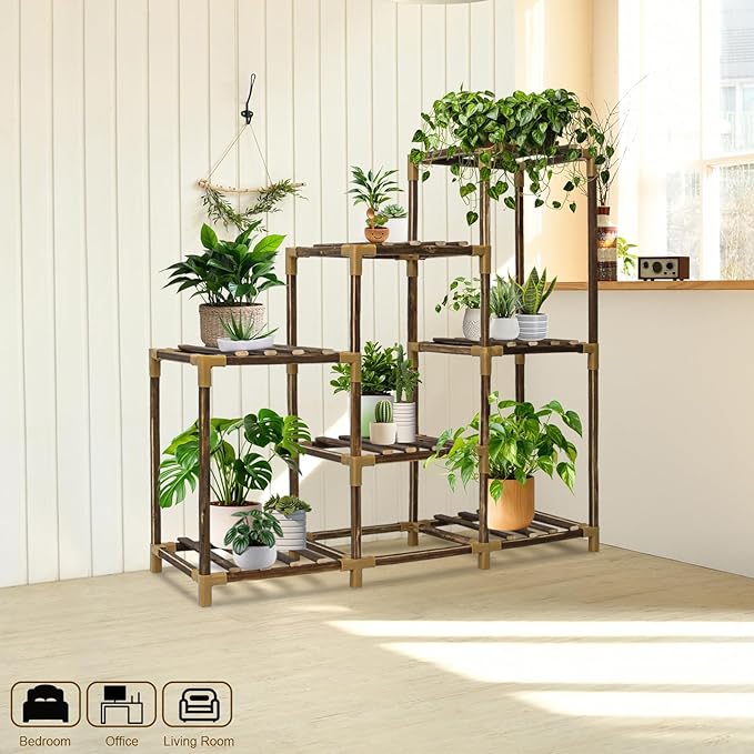 Plant Stand Indoor, 3-Tier Outdoor Wood Plant Stand for Multiple Plants, Accommodates 7 Potted Plants, Ideal for Room Corners, Balconies, Gardens, and Plant Gardening Gifts