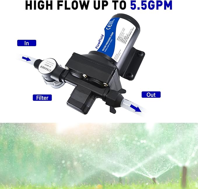 Water Pressure Booster Diaphragm Pump 110V AC for House,70PSI 5GPM Water Transfer Pump with Plug,On Demand 4-Chamber Self-Priming Water Pump with Filter for Bathroom Kitchen Irrigation Spray