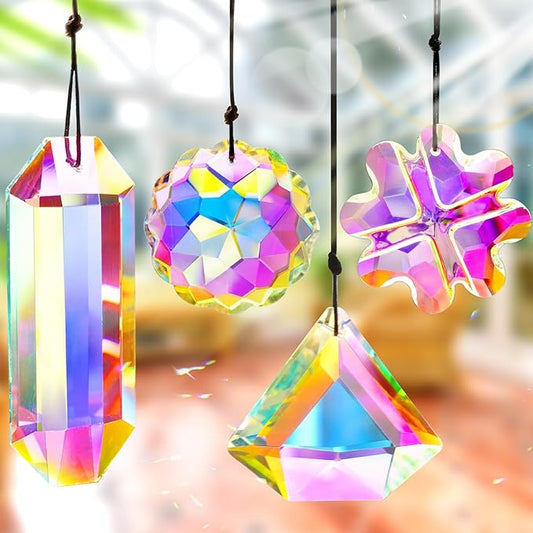 4PCS Colorful Crystal Prism Pendant Suncatcher Hanging Crystal Decor for Home Indoor Outdoor Car Making Rainbows