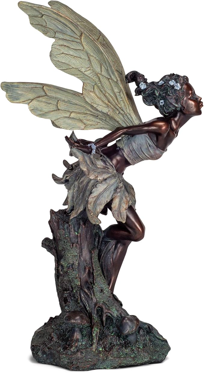 Lovely Kissing Fairy Bronze Tone 19.75 Inches Polyresin Outdoor Garden Statue