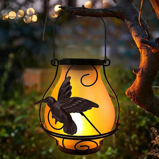 Solar Lanterns, Hanging Outdoor Lantern with Hummingbird LED Flickering Flameless Candles, Solar Lanterns Outdoor Waterproof for Table Party Decorative Yard Pathway (Hummingbird)