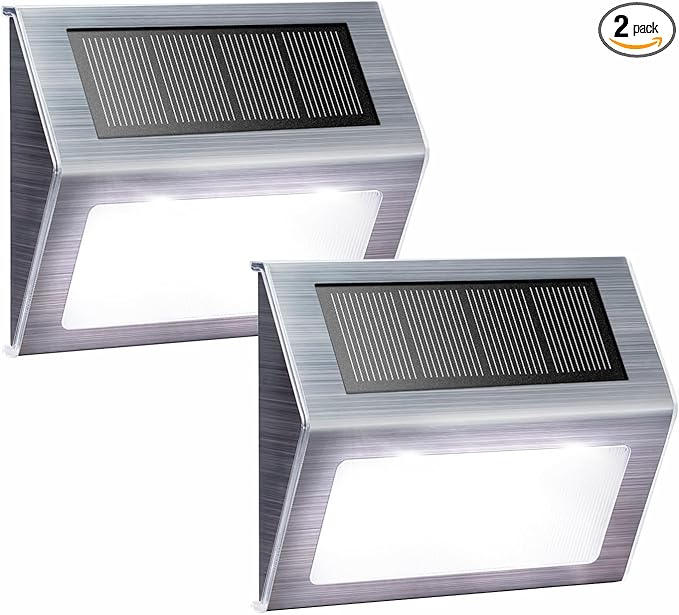 XLUX Solar Powered Lights for Deck Steps Stairs Fences Pathway Path, LED lamp, Outdoor Waterproof, White Light 2 Pack