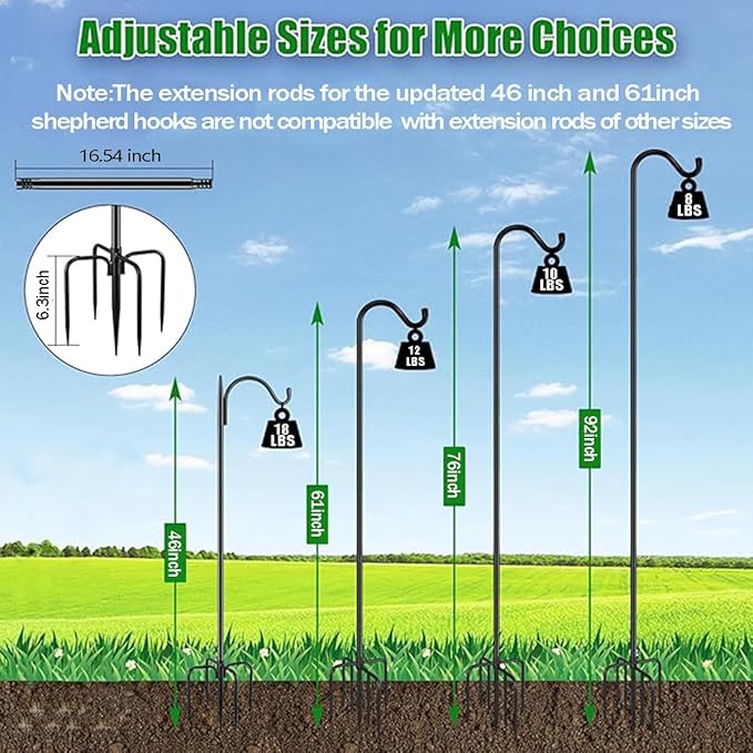 CMASTER Shepherd Hook for Outdoor, 1 Pack 76 Inch Bird Feeder Pole with 5 Prong Base Heavy Duty Adjustable Garden Hook for Hanging Plant, Hummingbird Feeder, Lantern(76 Inch)