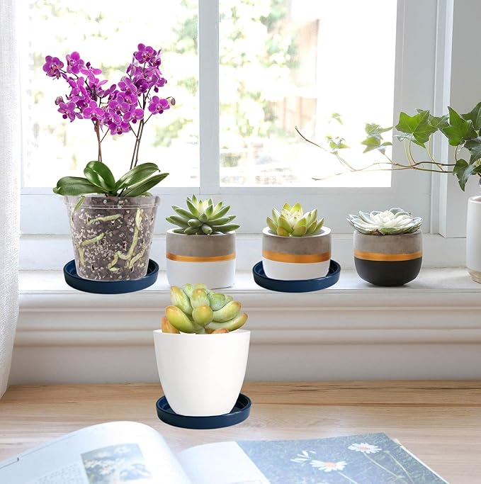 Ceramic Plant Saucer Plant Pot Tray 2 Pack 4.7 6 7 8 9 10 12 13 15 inch Blue, Planter Water Drip Trays for Plant Saucers Indoors, Thick Durable Sturdy Flower Pot Saucers for Glazing Pots Base