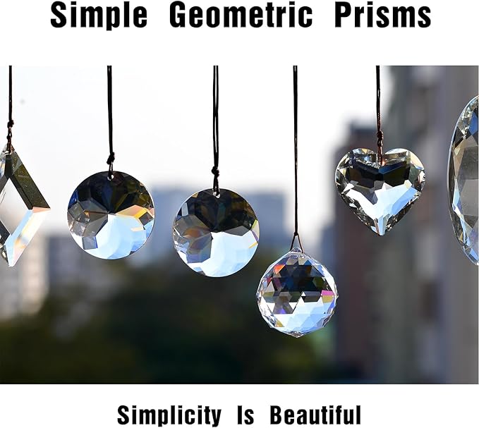 2PCS Clear Rhombus Crystal Sun Catcher Prisms, STINO Hanging Suncatchers with Glass Prism, Rainbow Maker for Windows, Balcony, Kitchen, Garden Decoration (1, Rhombus Clear 2Pcs)