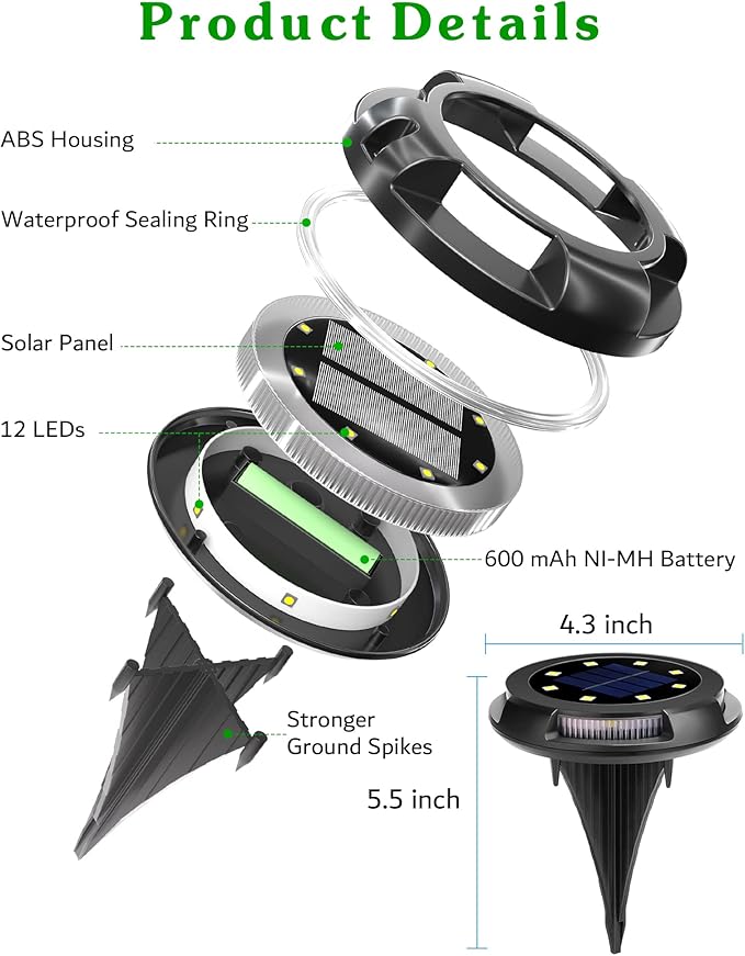 Biling Solar Ground Lights - 12 Pack Uplight & Sidelight, Waterproof Outdoor Lights for Yard, Driveway, Garden, Poolside (Warm White)