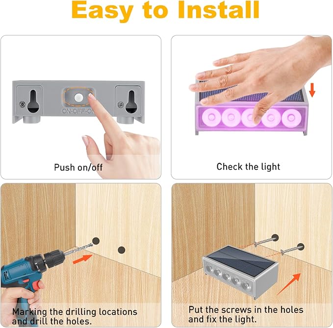 T-SUN Solar Step Lights for Outside 6 Pack Color Changing Solar Step Lights Outdoor Waterproof Stair Lights Solar Powered Lights for Garden Step Stair Front Porch Patio Decor